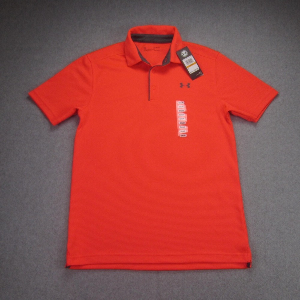 NWT Under Armour Mens S Polo Shirt‎ Orange HeatGear Loose Golf Performance